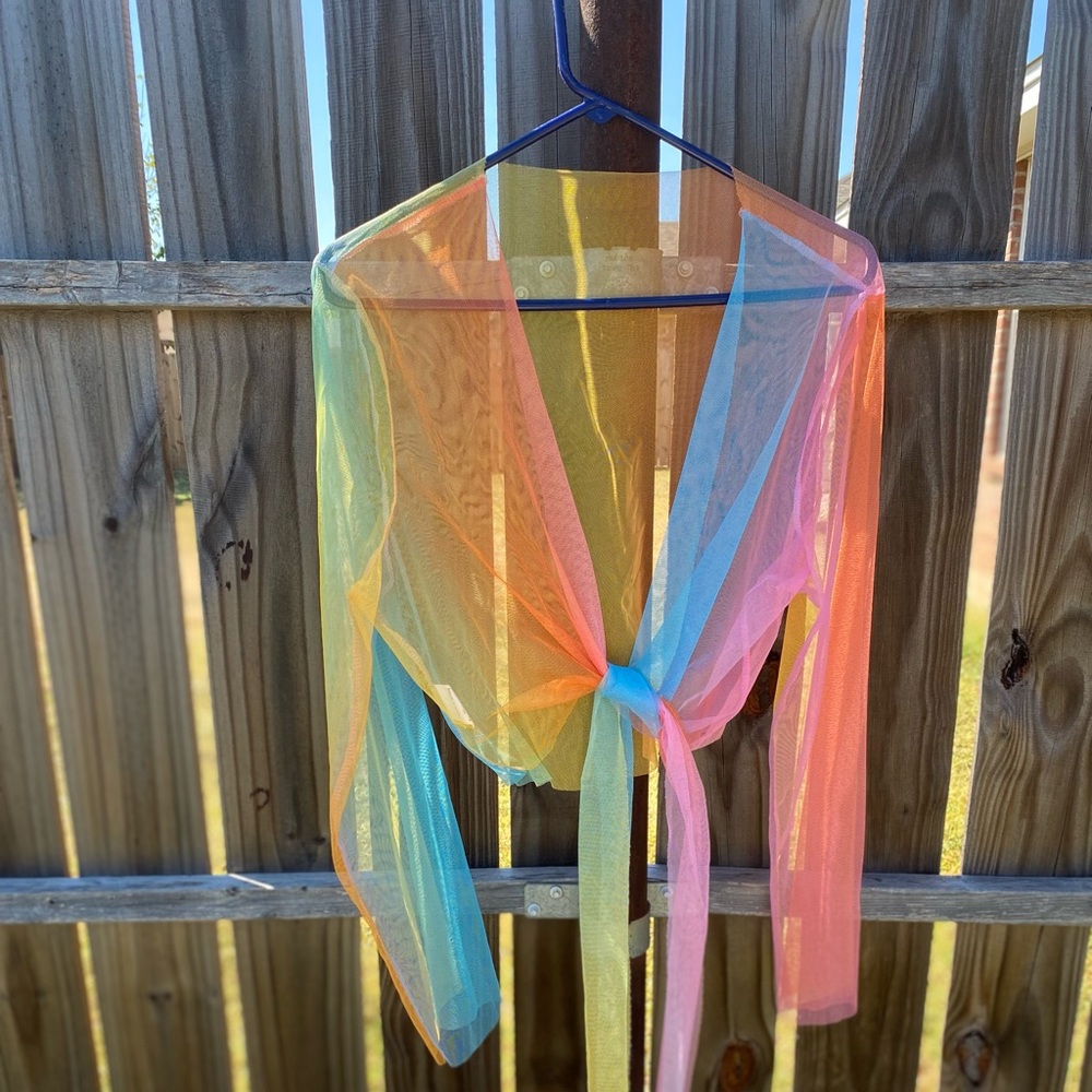 SHEIN *NWOT* Rainbow Sheer Mesh Crop Top